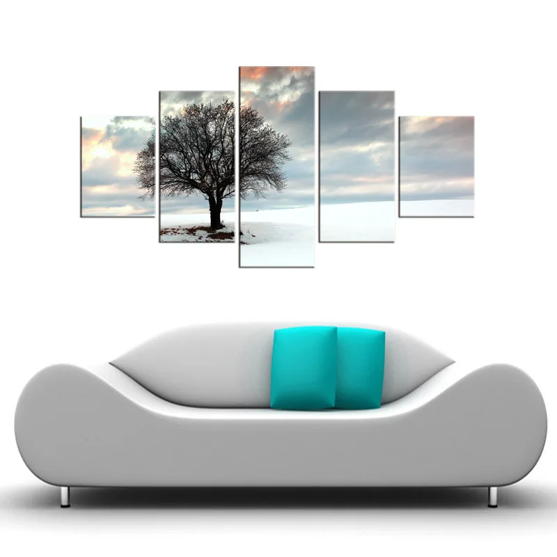 5 шт. настенные картины с принтом белого снега Современная зимняя холщовая