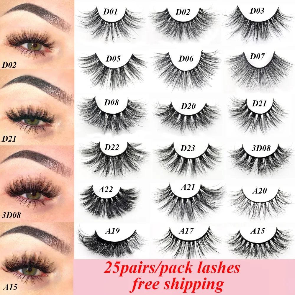 Visofree 25 pairs/lot Mink Eyelashes Natural False Eyelashes Fake Lashes Long Makeup 3D Mink Lashes Eyelash Extension for Beauty
