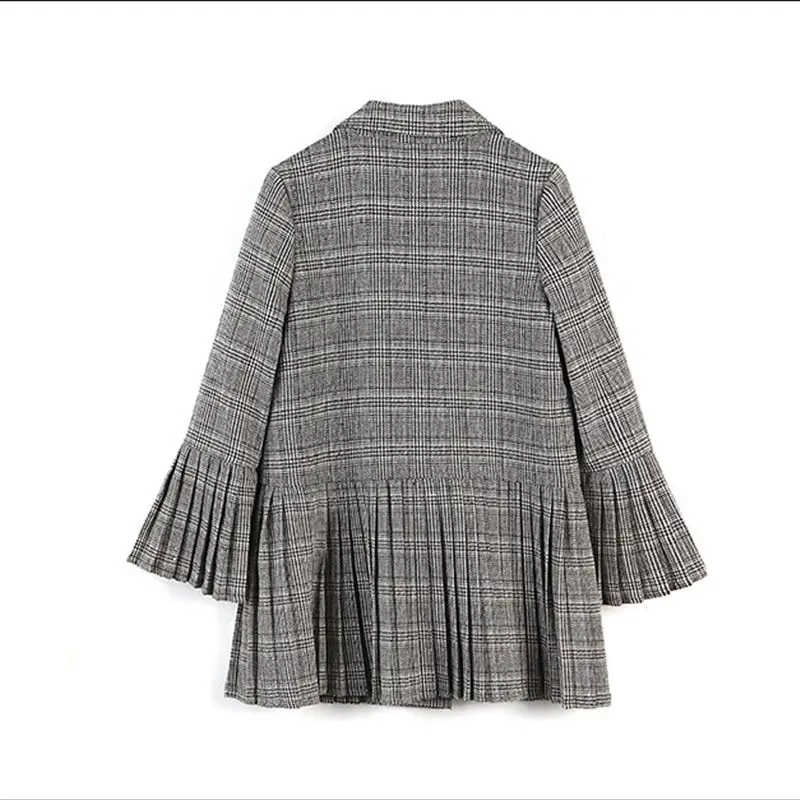 Женские блейзеры в Корейском стиле, элегантный рукав-клеш, складчатый блейзер с зубчатыми карманами, Модный повседневный блейзер для подиума, офисный Женский блейзер
