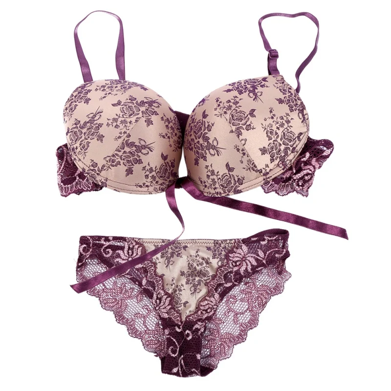 

Sexy Women Thin Lace Floral Push Up Bra and Panty Sets Underwear 32/34/36/38 B C