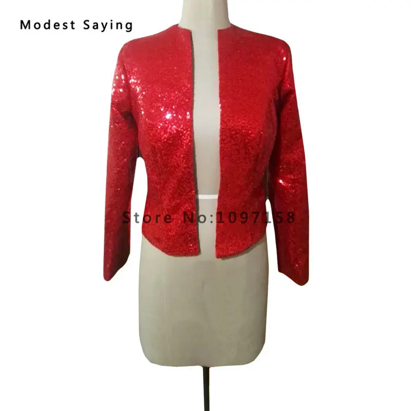 Роскошная красная блестящая свадебная куртка с длинным рукавом свадебное