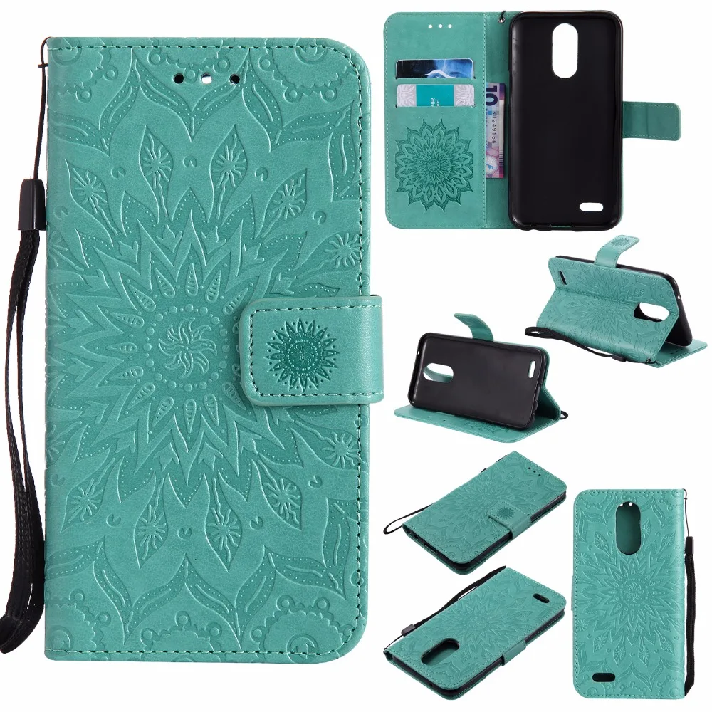 Новая Горячая Кожа Case Для LG k10 2017 Sunflower Тиснением PU Флип бумажник Кожи Стойки с