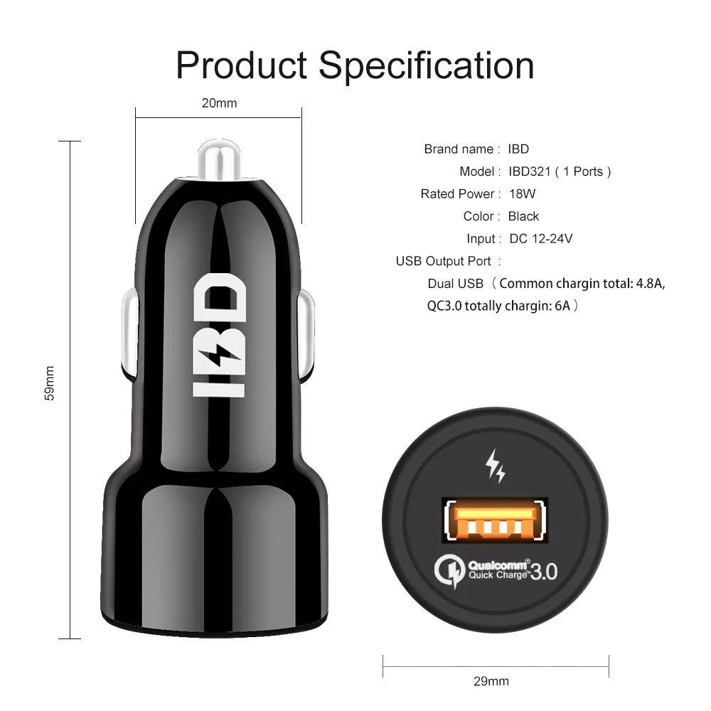 Задние товары быстрая зарядка автомобильное зарядное устройство USB 3 0 для