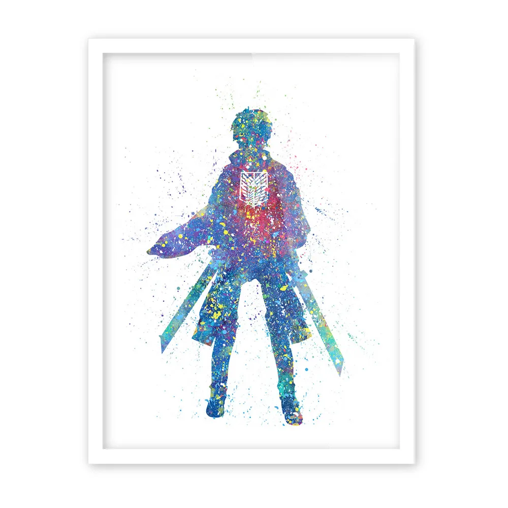 Акварель японская анимация атака на Титанов холст художественный плакат печать