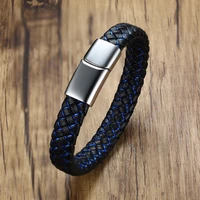high quality fashion men personality bracelet black pu leather man bracelets gift stainless steel male bangles bracelets for boy