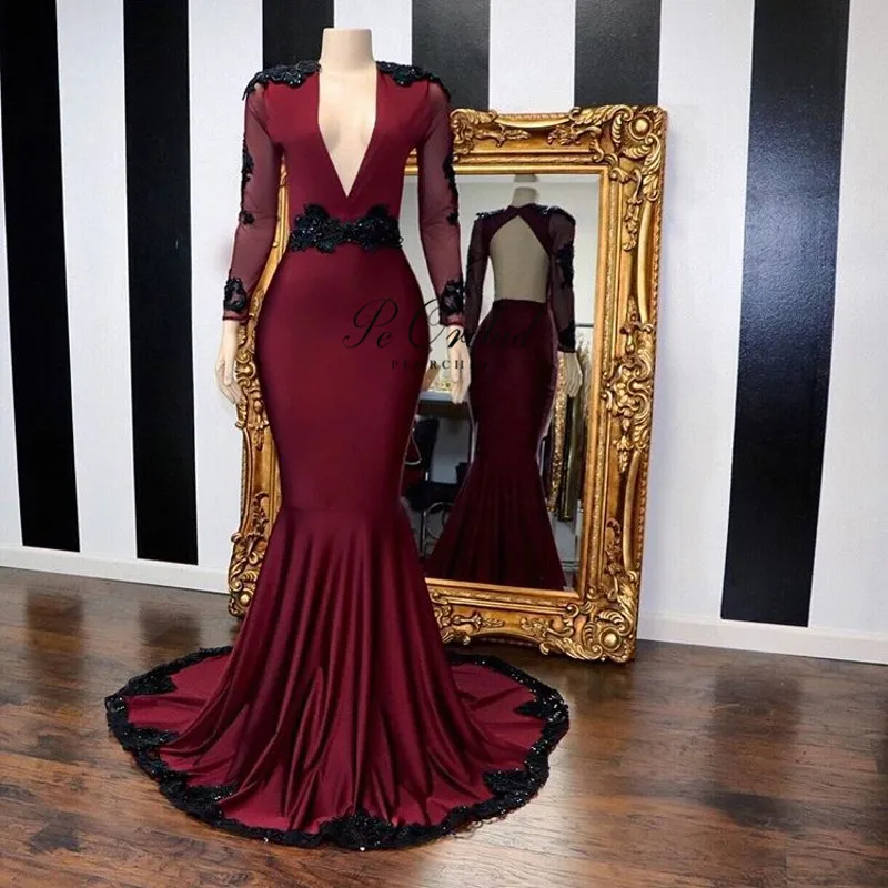 PEORCHID 2020 Vestidos Noche вечерние платья с длинными рукавами для женщин кружевное