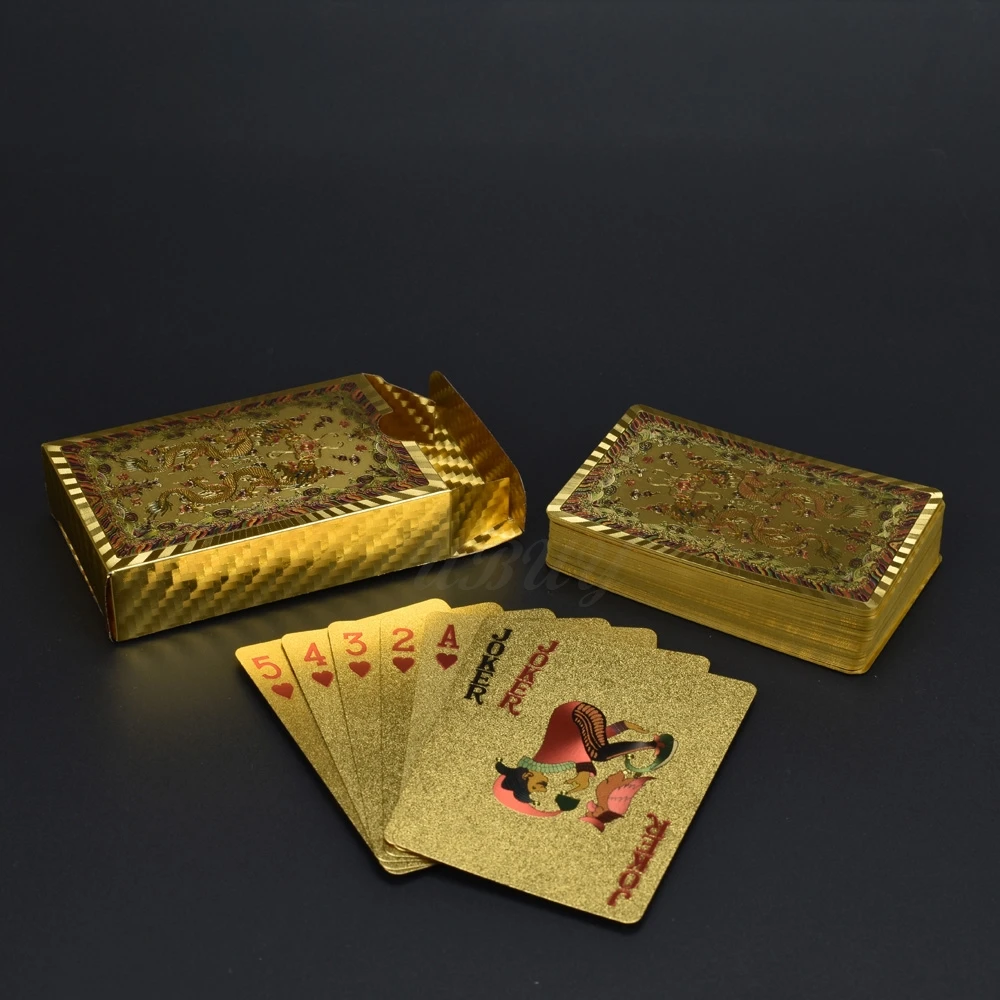 Chinese Mascot Double Dragon Design Gold Playing Cards Plastic Waterproof For Collection Gift | Дом и сад
