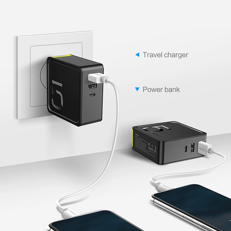 5000 мАч 2 в 1 power Bank с настенным usb зарядным устройством для iPhone 6 7 8 X Xiaomi ROCK