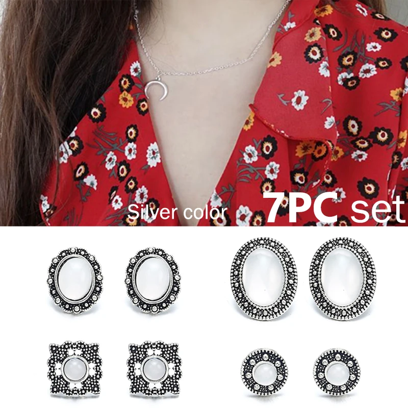 7 шт. ювелирный набор Золотая серебряная луна кулон Висячие ожерелья и серьги