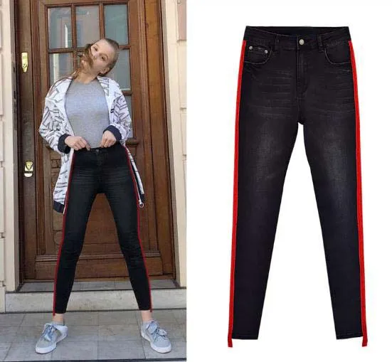 Новые джинсы с высокой талией двусторонние эластичные джинсовые брюки