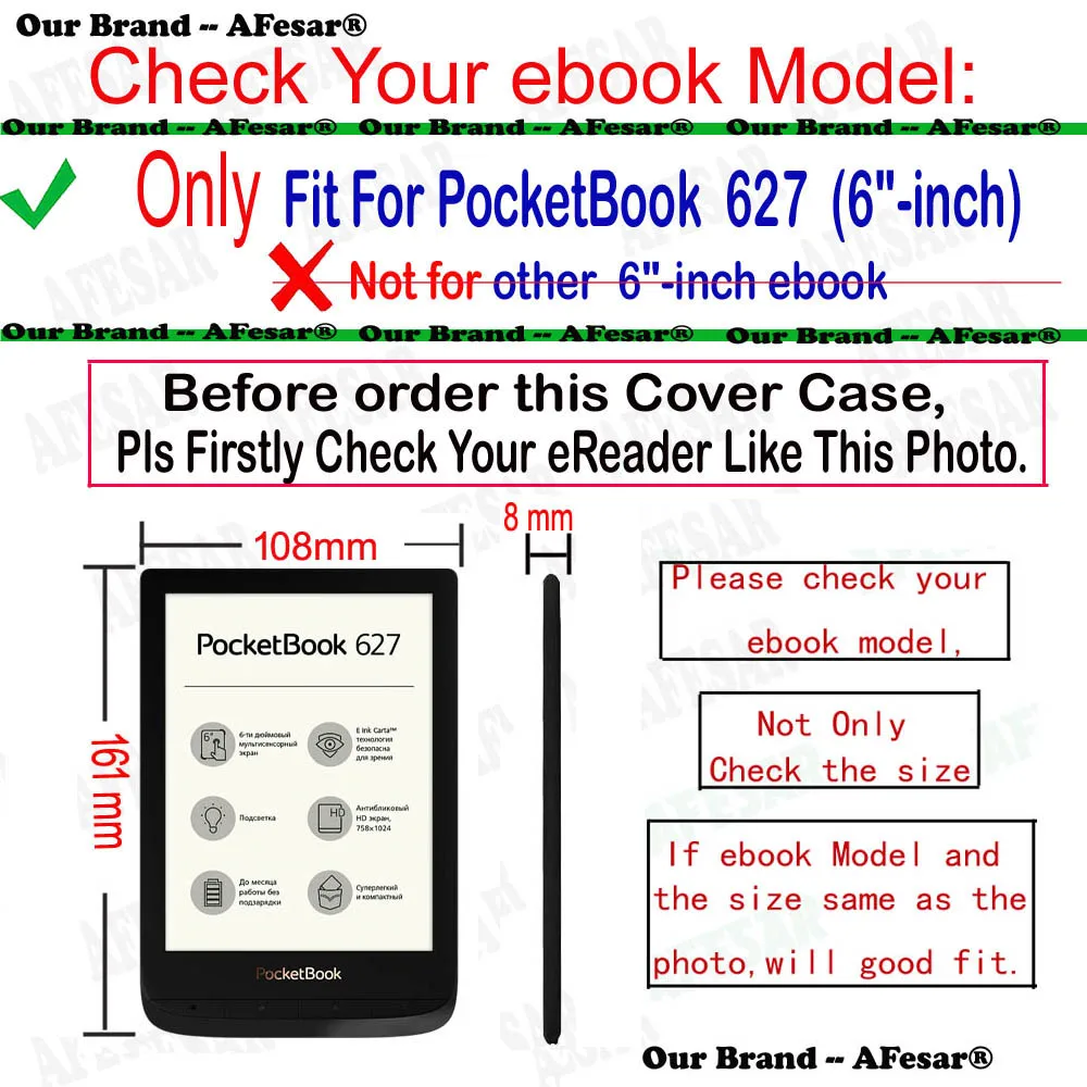 Ультратонкий чехол-книжка для PocketBook Touch Lux 4 (модель: PB 627) eReader мягкий чехол из ТПУ