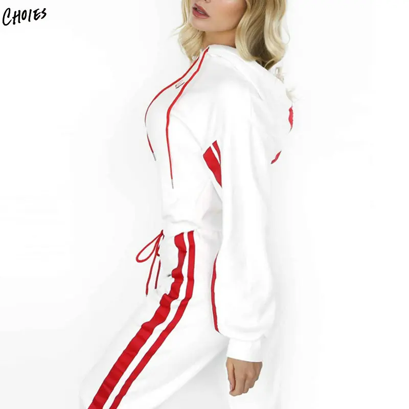 WomenTracksuit полосой вышивки письмо толстовка с длинным рукавом и длинные брюки