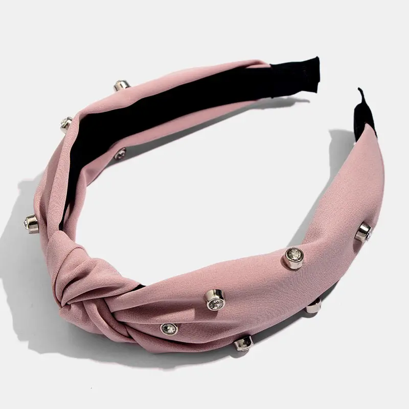 Bohemian Solid Color Soft Velvet Center Knot Wide Pearl Hairband Ladies multiple color Knotted Hairband Hair Accessories
