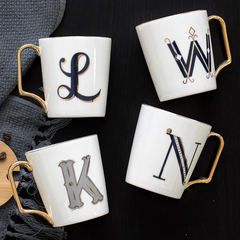 Хит! Скандинавский стиль 26 Английских Букв кружка с ложкой фарфоровая офисная