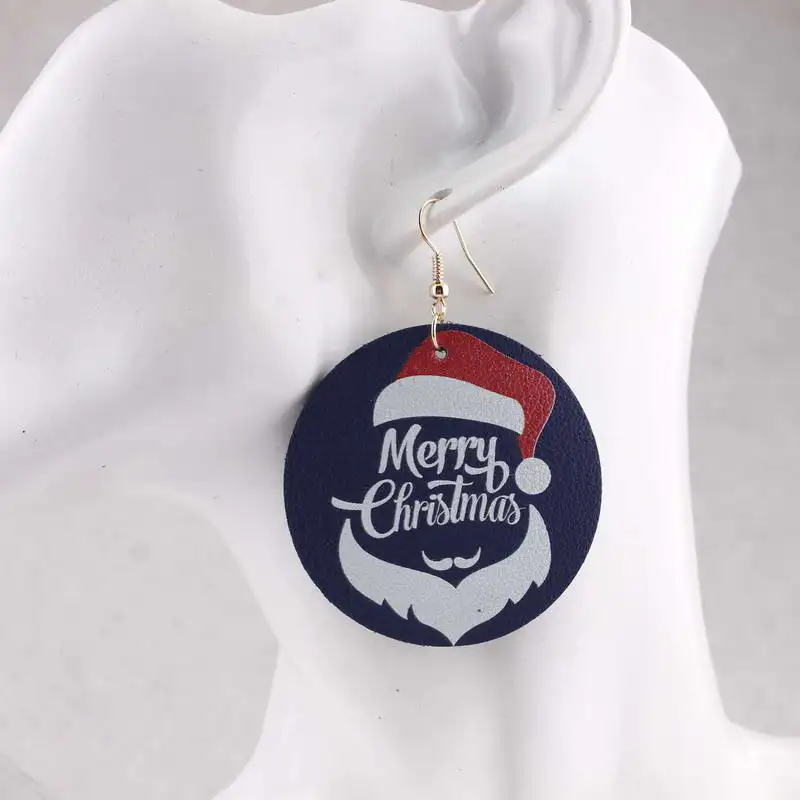 

5 CM Round Leather Christmas Earrings for Women Fashion Big Geometric Genuine Leather Santa Claus Earrings Jewelry Wholesale