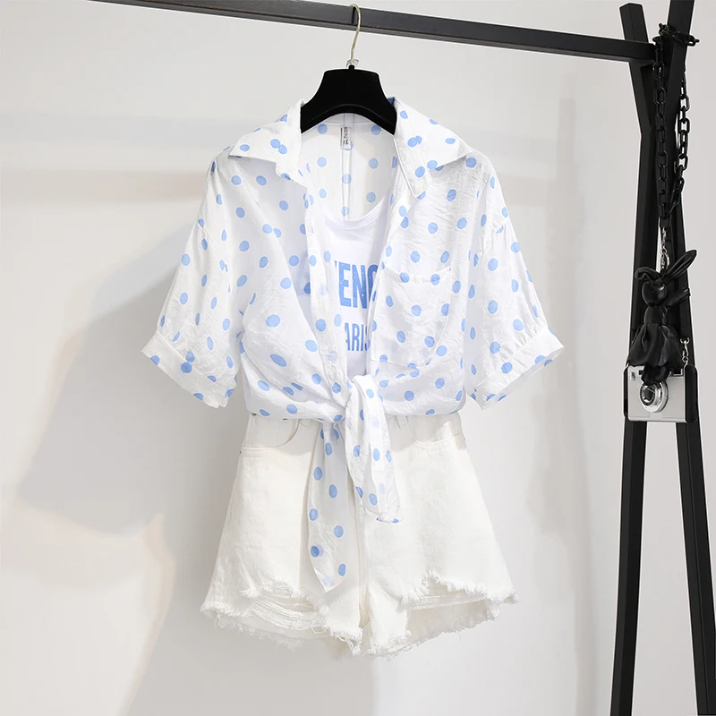 Женский летний костюм двойка рубашка с отложным воротником и шорты модель A1325 в