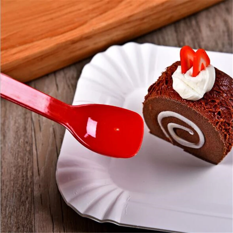 100 шт./компл. одноразовые ложки из толстого пластика для тортов йогуртов фаст фуда