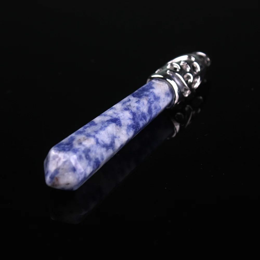 sodalite 1 шт. красивый натуральный кристалл опал, кварц драгоценный камень Длинная подвеска Маятник лунный камень кулон Посеребренная Модная бижутерия подходит ожерелье - Окраска металла: sodalite