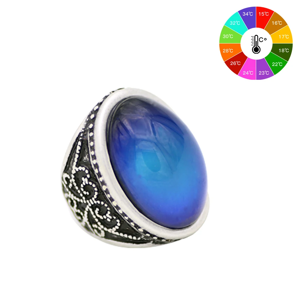 

Mojo Vintage Bohemia Retro Color Change Mood Ring Emotion Feeling Changeable Ring Temperature Control Ring for Women MJ-RS052