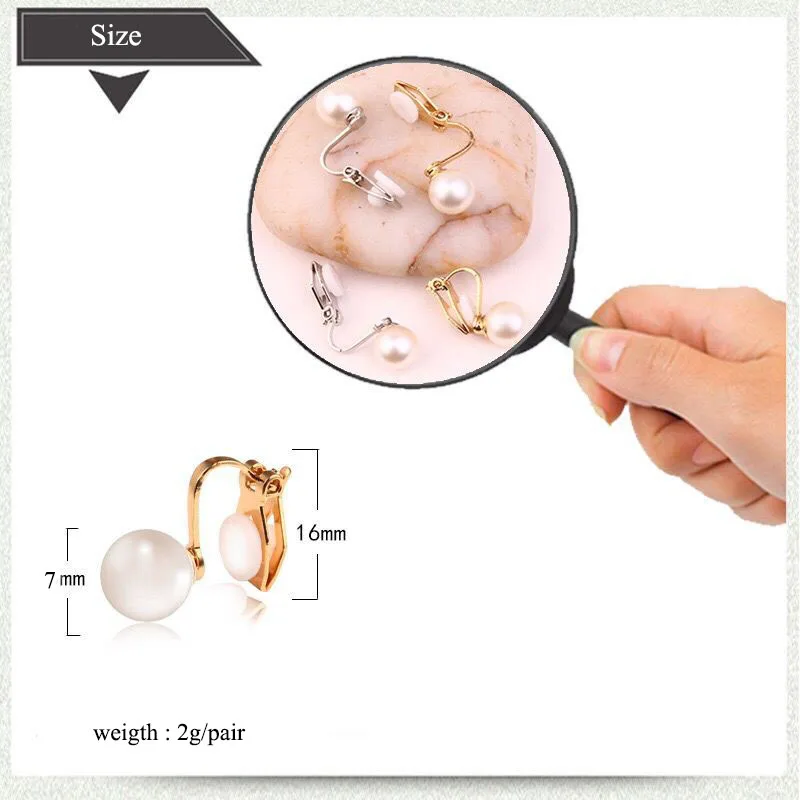 MxGxFam 316L Titanium steel White Pearl Clip Earrings For Women 18 k / Gold Color | Украшения и аксессуары