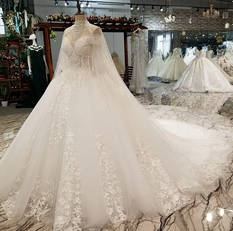 Женское длинное свадебное платье SSYFashion роскошное белое кружевное с блестками и