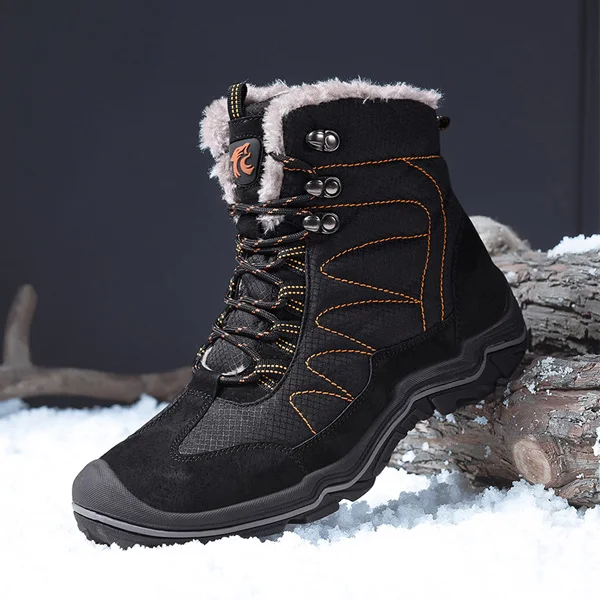 Black snow boots YIGER/новые мужские зимние Ботинки Зимняя мужская обувь из хлопка водонепроницаемая Нескользящая походная обувь на шнуровке мужская повседневная обувь, большие размеры 38-46, 0222 - Цвет: Black snow boots