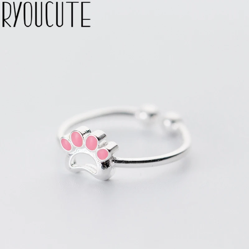 RYOUCUTE 100% реальный серебряный цвет преувеличенная личность Кот Footprin кольца для