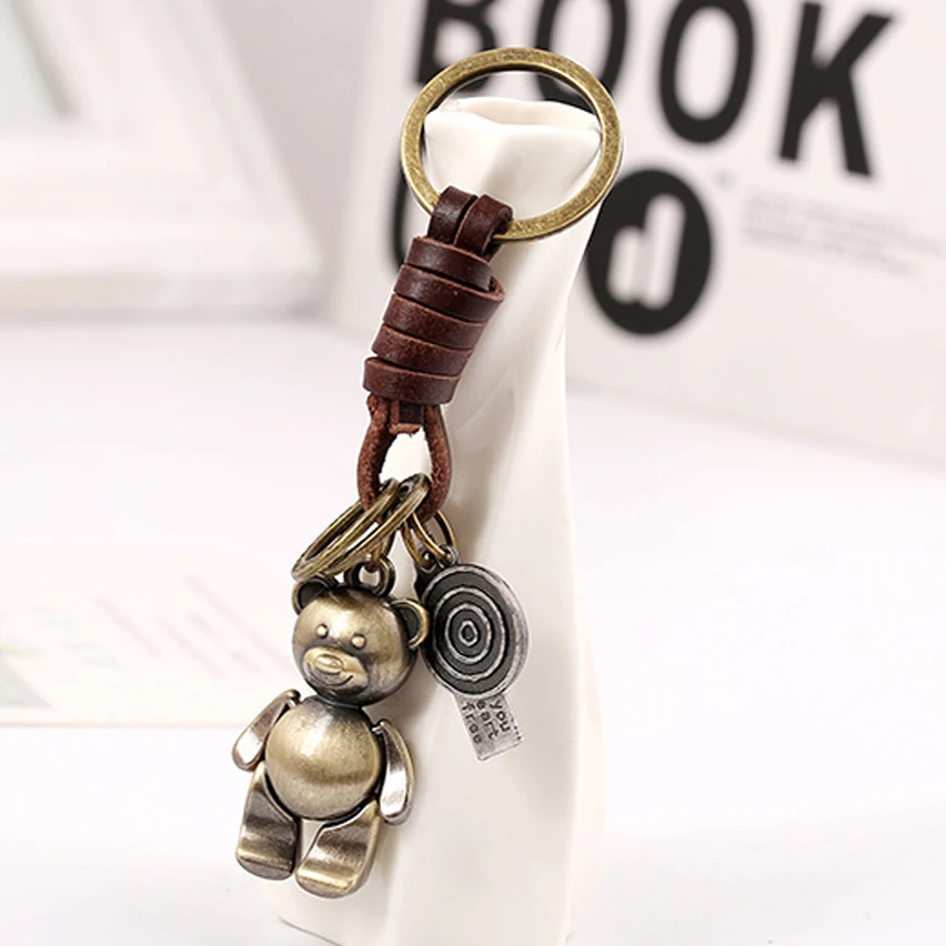 Шарм панк ретро Фантастические звери медведь кожаный брелок кольцо держатель