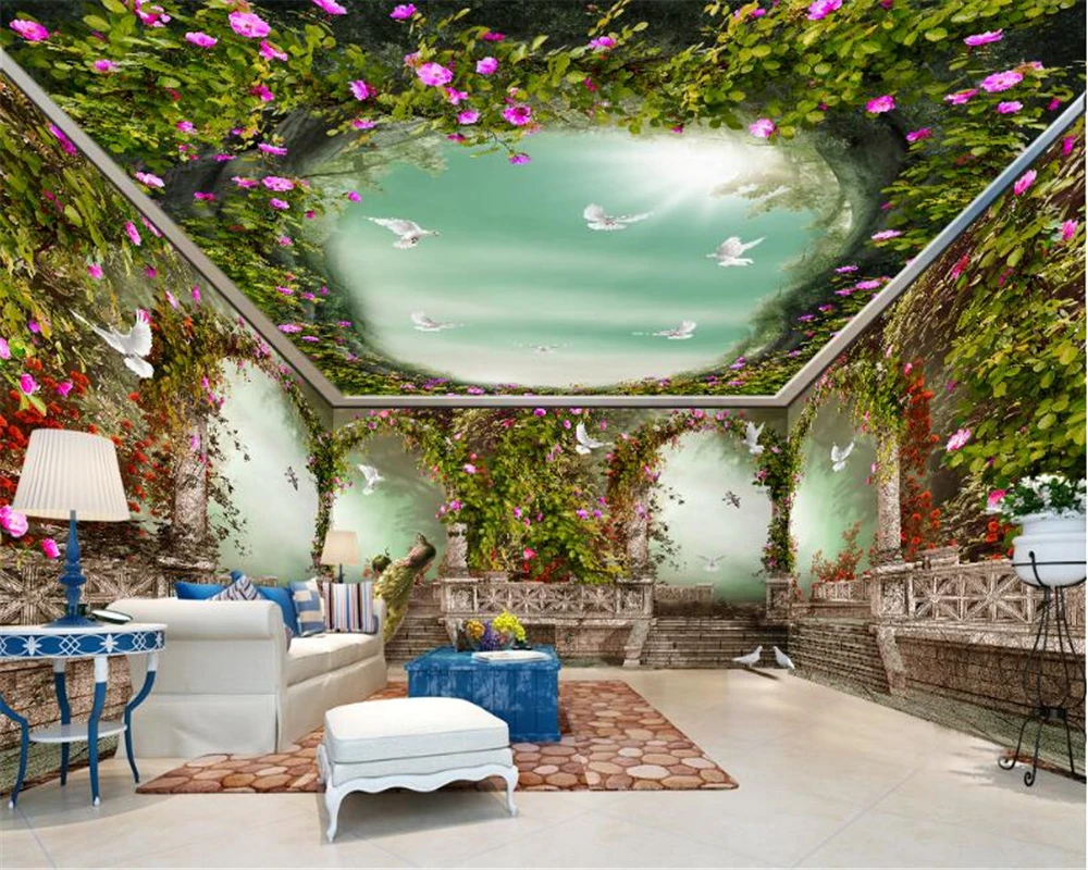 Модные 3d обои римская колонна мечты пасторальный цветок павлин полный дом фон