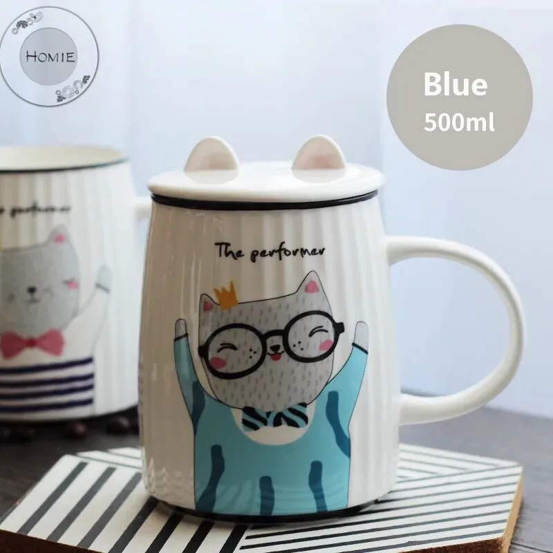 Термостойкая кружка с котом креативного цвета крышкой кошачьими ушками 500 мл