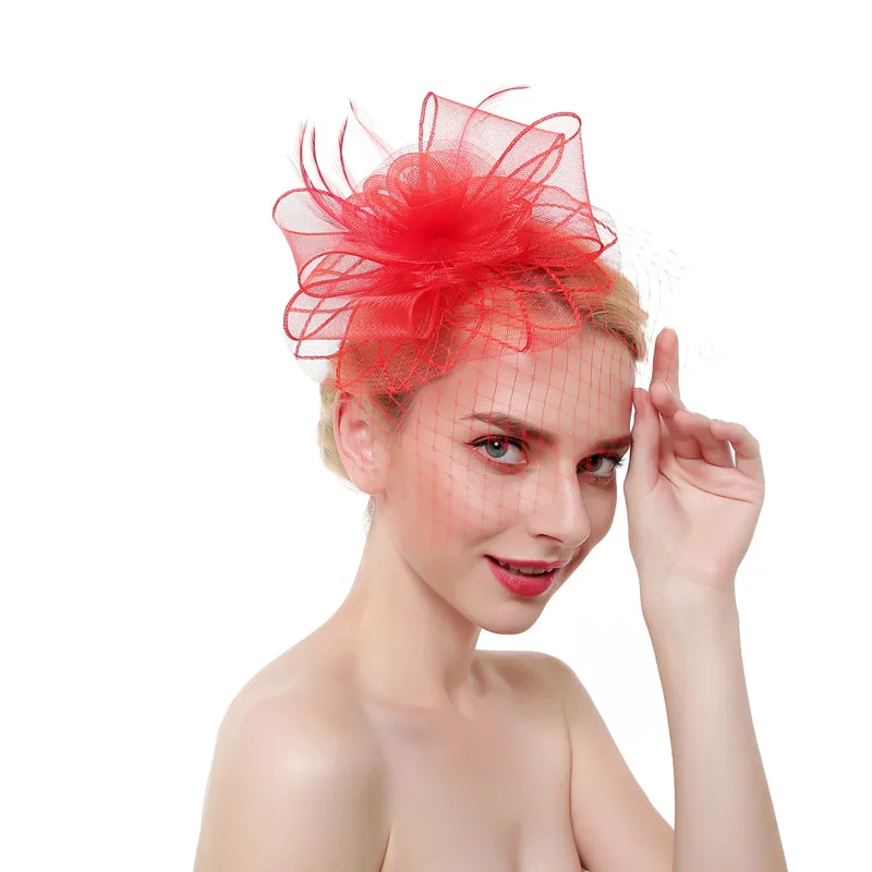 Kajeer стиль женские перьевые сетки Hairwear чародейные шляпы лошадь гонки праздничные шапки невесты пряди волос аксессуары для волос - Цвет: RED