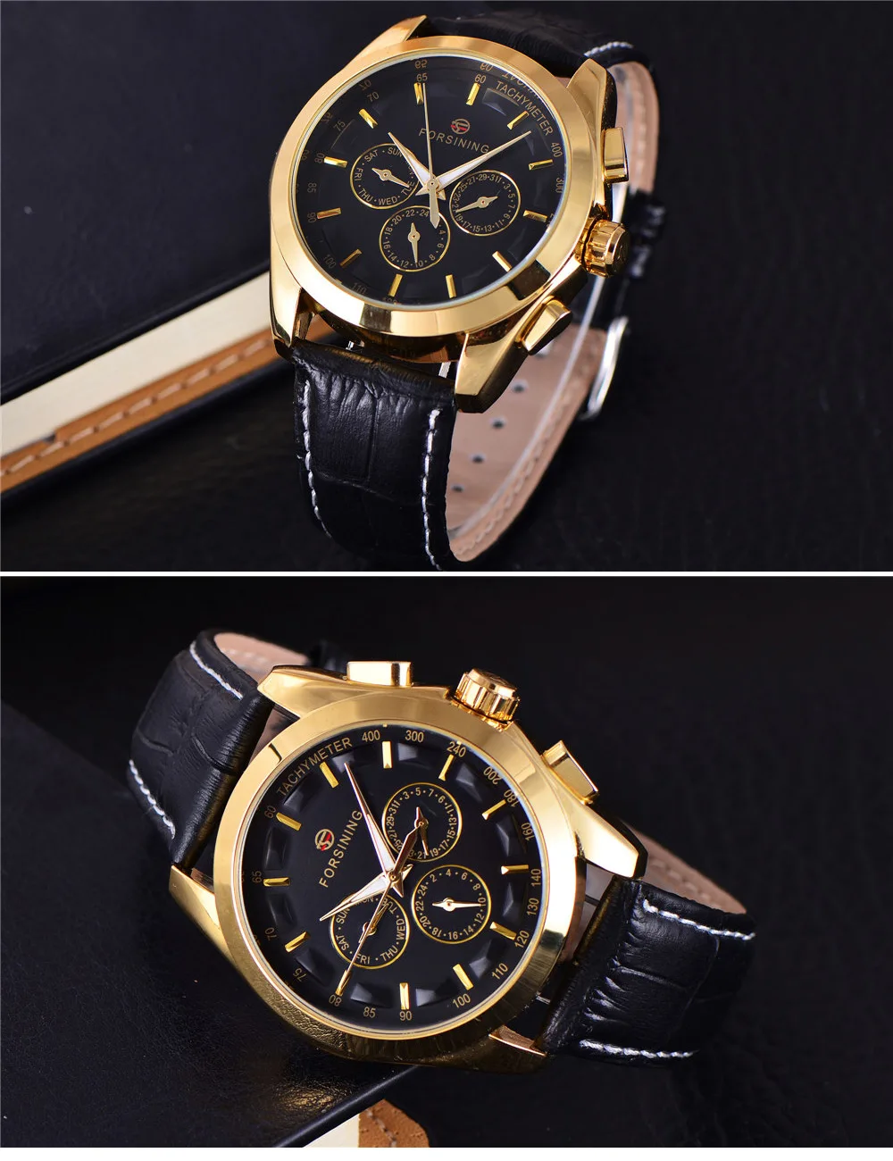 Часы наручные FORSINING мужские с 3d логотипом роскошные золотистые спортивные
