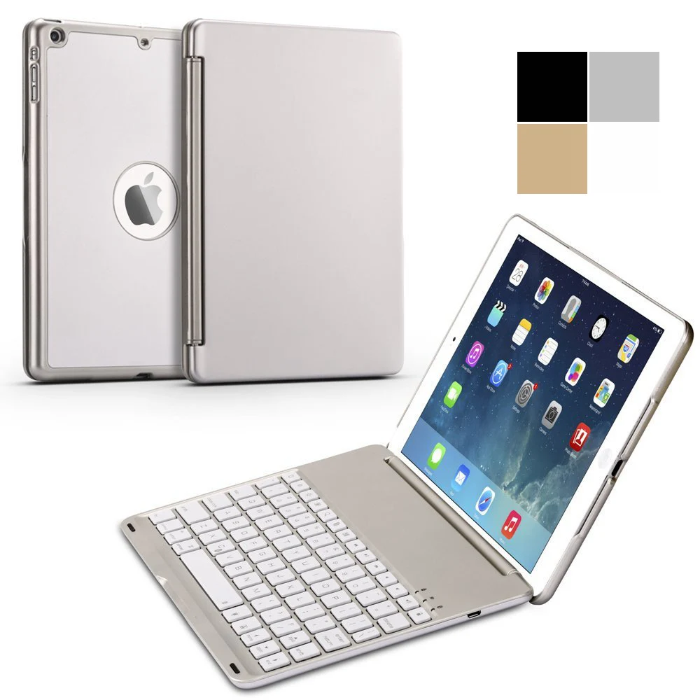 Для нового iPad 9,7 ультра тонкий Smart Алюминий Bluetooth русский/испанский/Иврит Клавиатура чехол с 7 цветов светодио дный светодиодной подсветкой