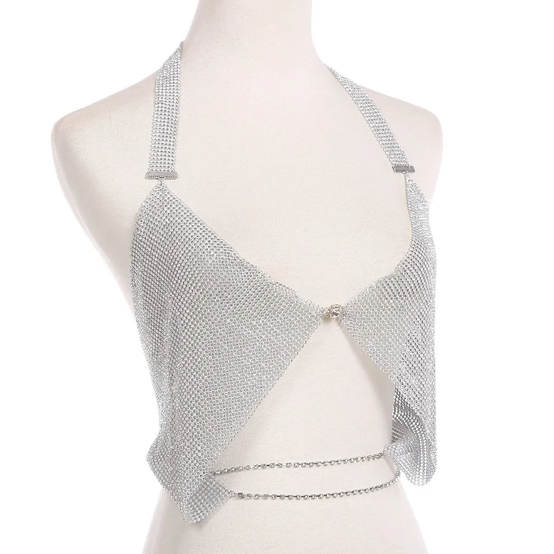 Цепочка для бюстгальтера с блестками и металлической сеткой золотистого