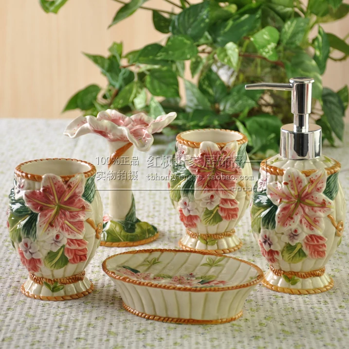 Цветы лилии керамической держатель для зубной щетки мыльница Аксессуары ванной