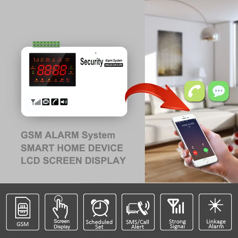 Gsm сигнализация домашняя система безопасности поддержка sim карты беспроводная 433