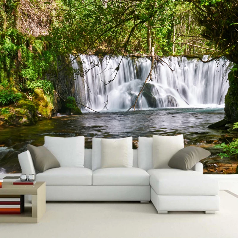 Обои для украшения дома лес и водопад Настенные обои из ПВХ с Естественным