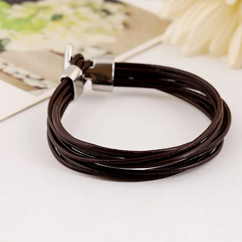 Браслет женский кожаный многослойный 21 см | Украшения и аксессуары