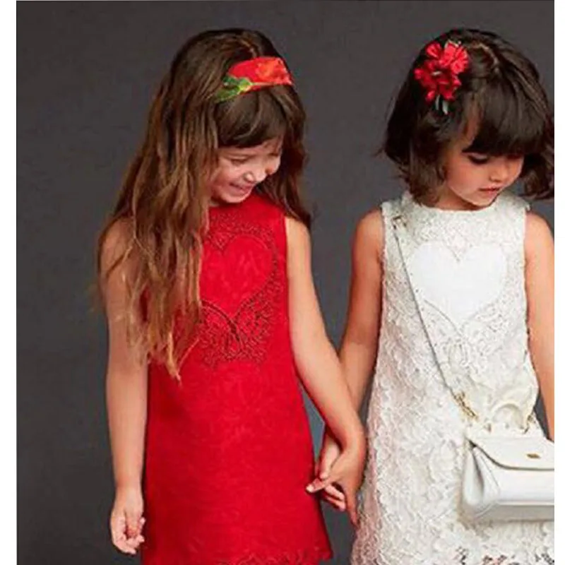 

New designer spring girls wedding dress Red European sytle princess costume brand robe fille enfant sleeveless girl vest dresses