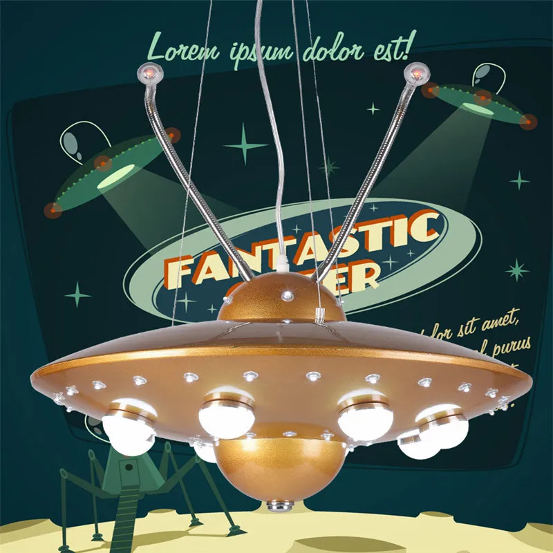 

Remote control led Pendant lamp UFO children's room boy bedroom flying saucer lights creative cartoon spacecraft pendant light