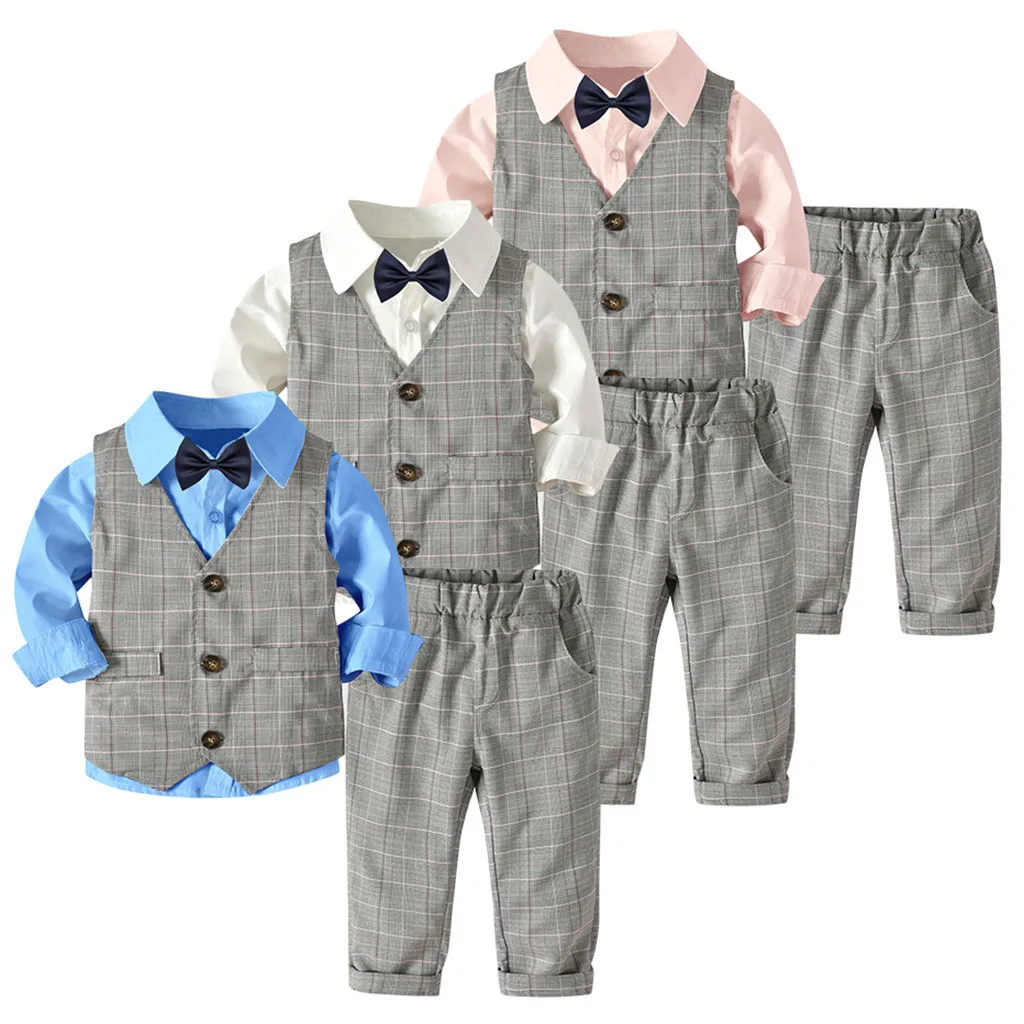 MUQGEW children boy clothes 4PC Toddler Baby Boy Bowtie Gentleman Vest T-Shirt Pants Wedding Suit Cloth Sets fortnited enfant#y2 |