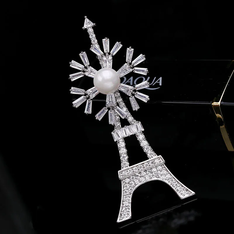 SWOUR New Fashion Jewelry White Gold Color CZ Rotating Snowflake Tower Design Apparel Brooch Pin Collar For Women S403 | Украшения и