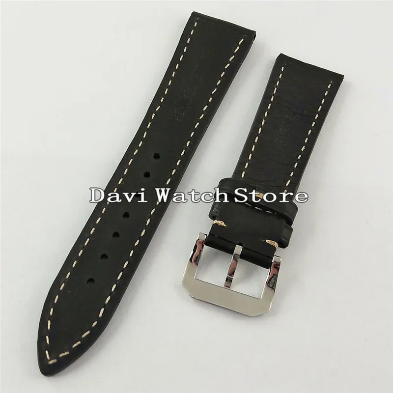 22 мм черная кожа простые мужские часы ремешок Сталь Серебряная Пряжка A816|Ремешки