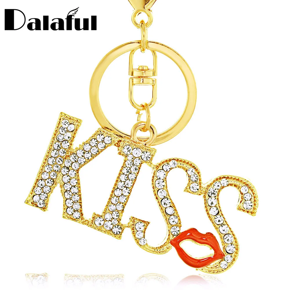 Kiss Letters Keychain Red Lips Keyring For Women Crystal Lady Purse HandBag Bag Pendant For Car Key chains rings holder K376