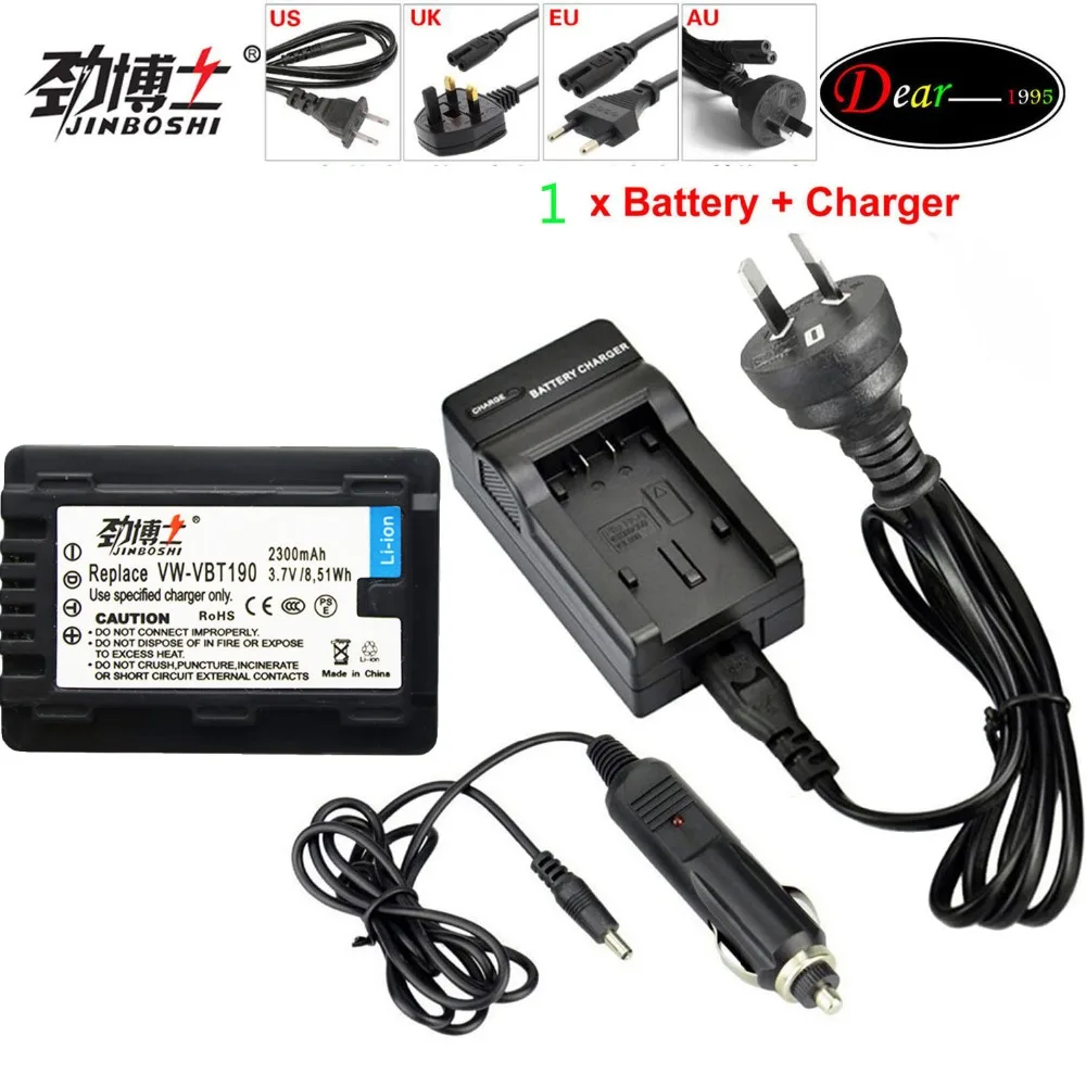 Jinboshi 1 шт. VW-VBT190 VW VBT190 Li-Ion Батарея 2300 мА/ч+, Зарядное устройство для цифрового фотоаппарата Panasonic HC-V110 HC-V130 HC-V160 HC-V180 HC-V201 HC-V210