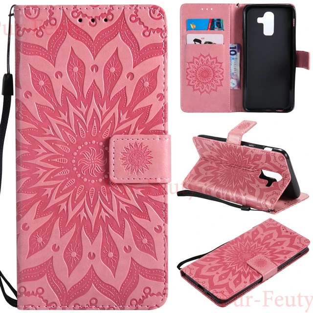 Pink case Чехол для samsung Galaxy J8 J810 J810F/DS кожаный флип-чехол с принтом бумажник J 8 SM-J810F/DS SM-J810 SM-J810G смартфона - Цвет: Pink case