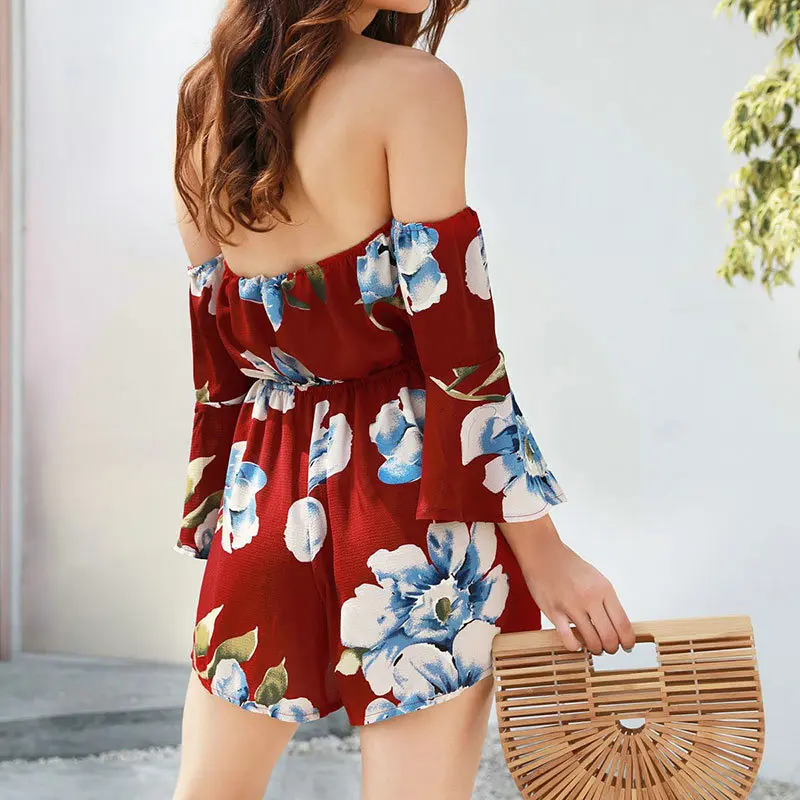 Fashion Women Rompers Print Jumpsuit Summer Female Chest Wrapped Strapless Playsuit Beach Party Casual Lace Up Romper | Женская одежда