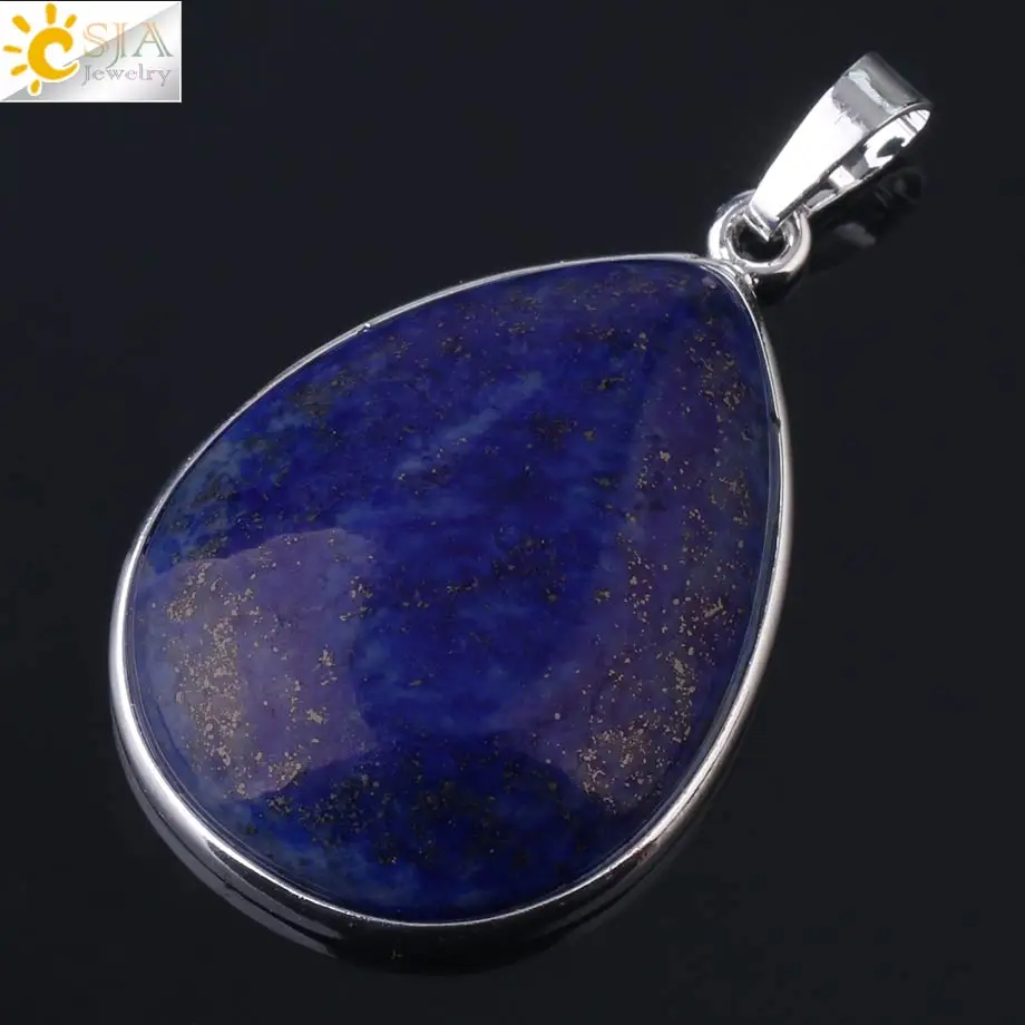 Lapis Pendant CSJA подвески из натурального камня тигровый глаз розовый кварц Фиолетовый Кристалл Lapis ОЖЕРЕЛЬЕ капли воды плоские бусины для женщин Исцеление ювелирные изделия F982 - Окраска металла: Lapis Pendant