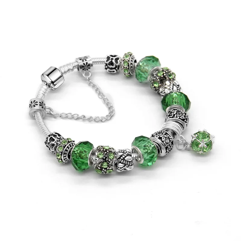 Модный посеребренный браслет в европейском стиле с кристаллами для женщин