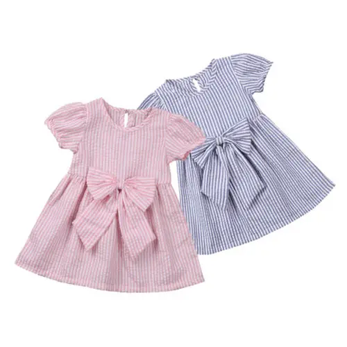 Новинка 2018 летнее платье в розово-синюю полоску для новорожденных детское